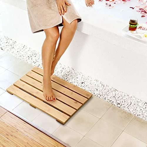 Signature Living Bamboo Bath Mat for Bathroom, Outdoor Shower, Spa (19.7? x 13? x 1.3?) Anti-Slip Wood Shower Mat - Protective, Water-Resistant Coating 4