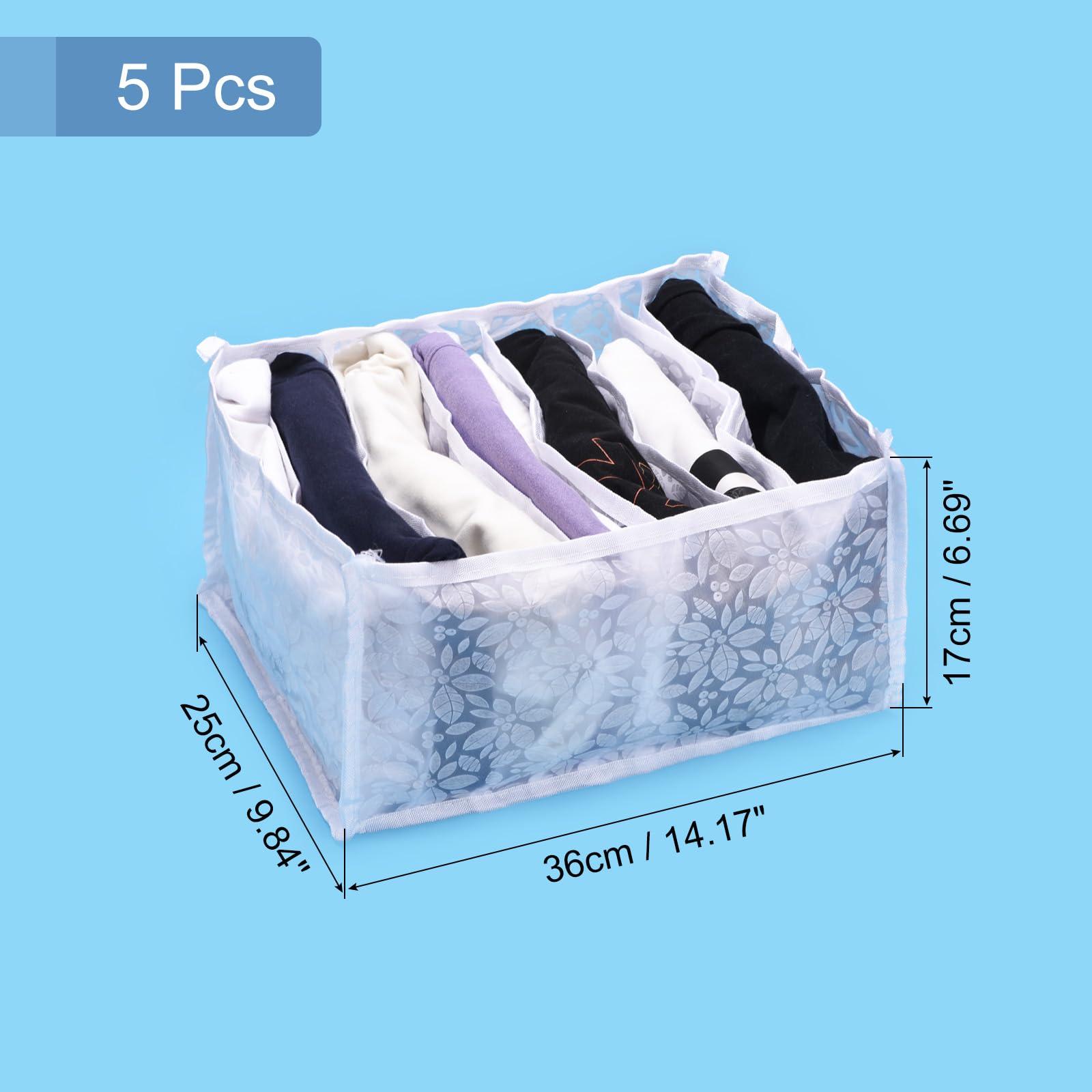 sourcing map 5pcs T-shirt Drawer Organizers for Clothing, Wardrobe Clothes Organizer, T-shirt Compartment Storage Box for Jeans, Scarves, Skirts, Flower White 1