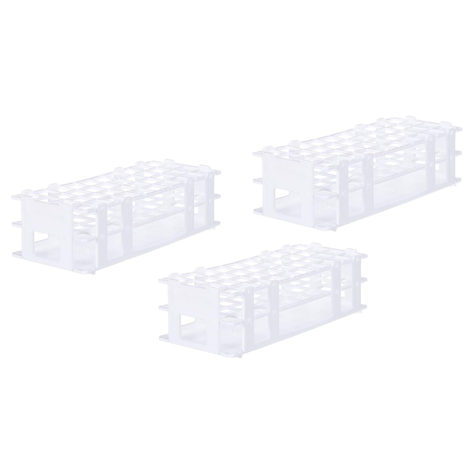 sourcing map PP Plastic Test Tube Rack Holder 40 Holes 3 Layers Lab Detachable Tube Holder White for 21mm Test Tubes, Pack of 3