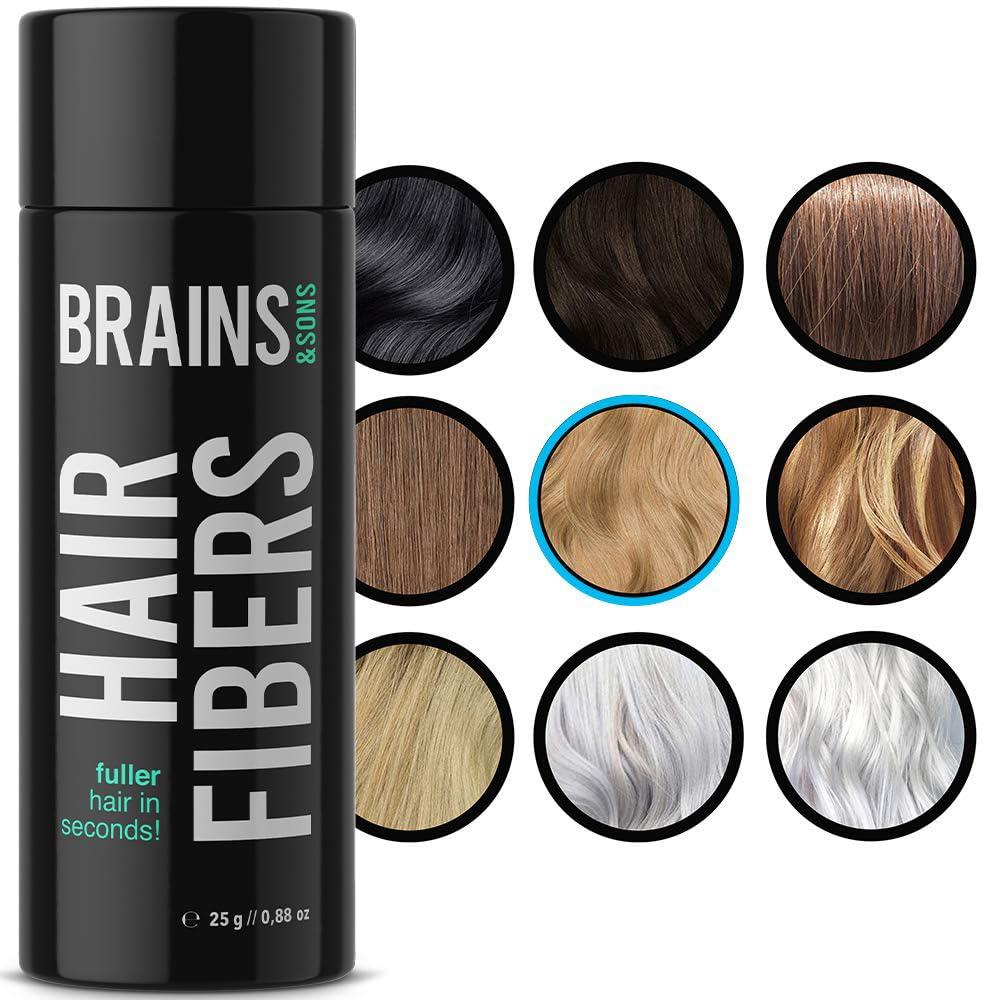 Brains & Son Hair Fiber - Premium Hair Thickener - Immediately Conceals Receding Hairlines, Hair Loss, Balding Areas and Thinning Hair - Undetectable Keratin Fibers - Hair Powder | 25g (MEDIUM BLONDE)