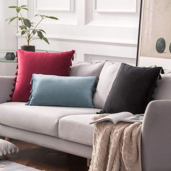 MIULEE Velvet Cushion Covers Tassel Design Pillowcases for Livingroom Sofa Bed Couch Home Decoration Pure Color 18x18 inch 45x45cm 2 Pieces Grayish white 4