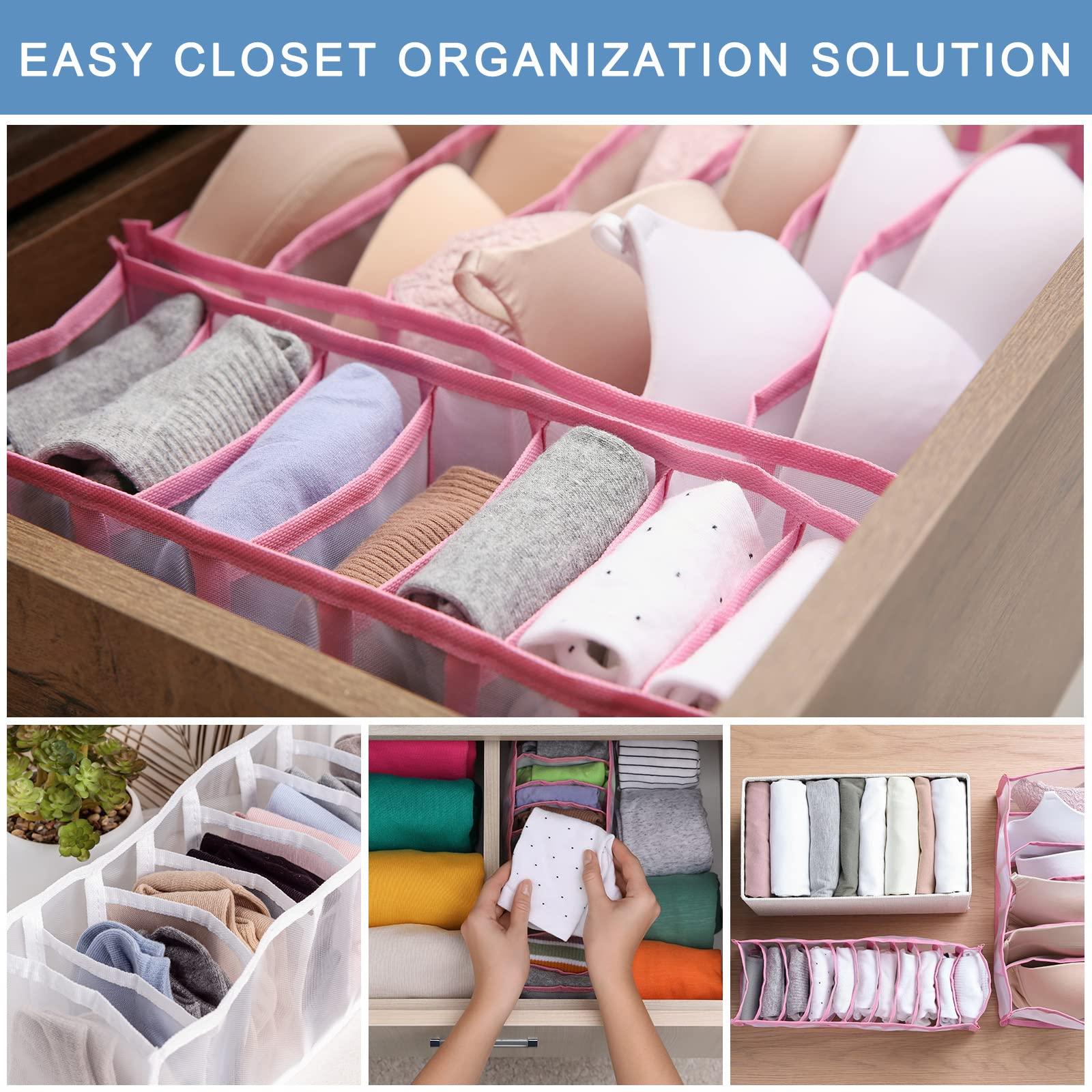 sourcing map Jeans Organizer for Closet, 3pcs Wardrobe Clothes Storage Box with 7 Compartments for Jeans, Sweater, T-Shirt, Underwear, Beige 3