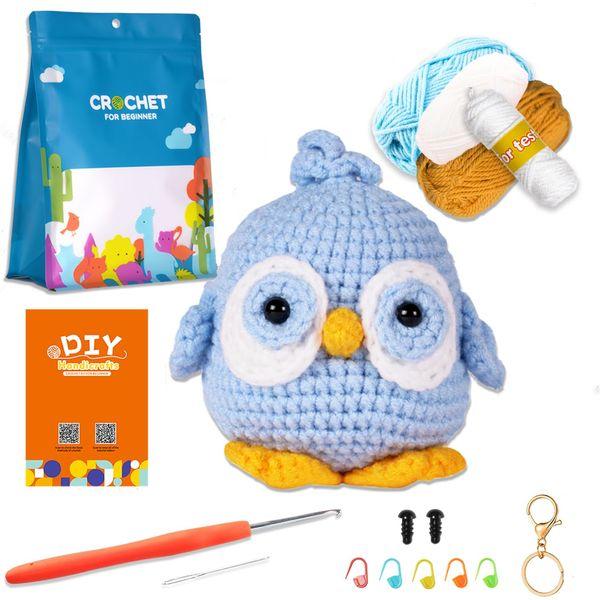 MISUMOR Crochet Kit for Beginners Adults Cute Small Animal Crocheting Knitting for Starter Includes Yarn, Key Chain, Eyes, Stuffing, Crochet Hook with Step-by-Step Instructions and Video Tutorials