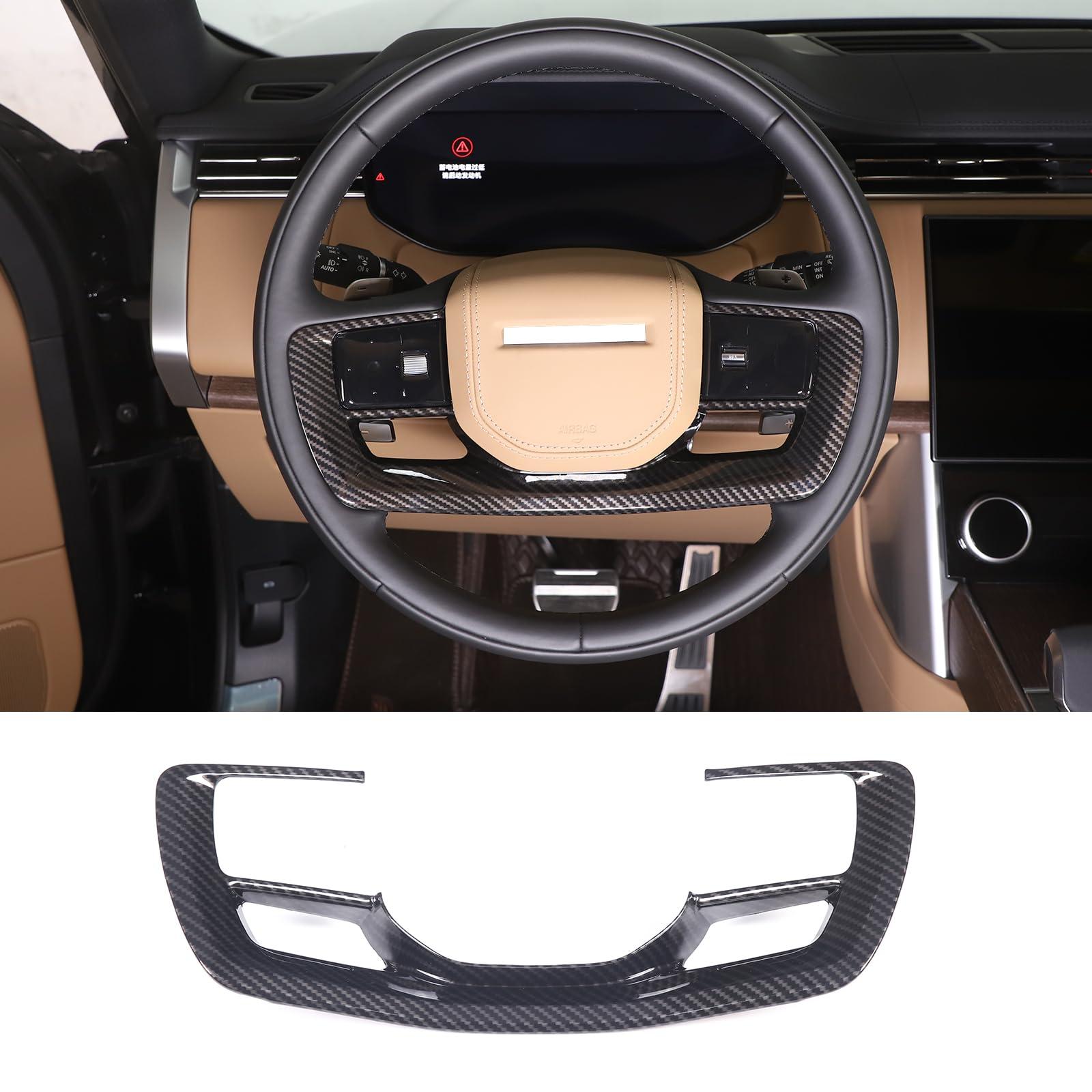 Car Steering Wheel Trim Cover Frame for Range Rover 2023, Steering Wheel Buttons Decal Cover Molding Sticker, ABS (Carbon Fiber Texture)