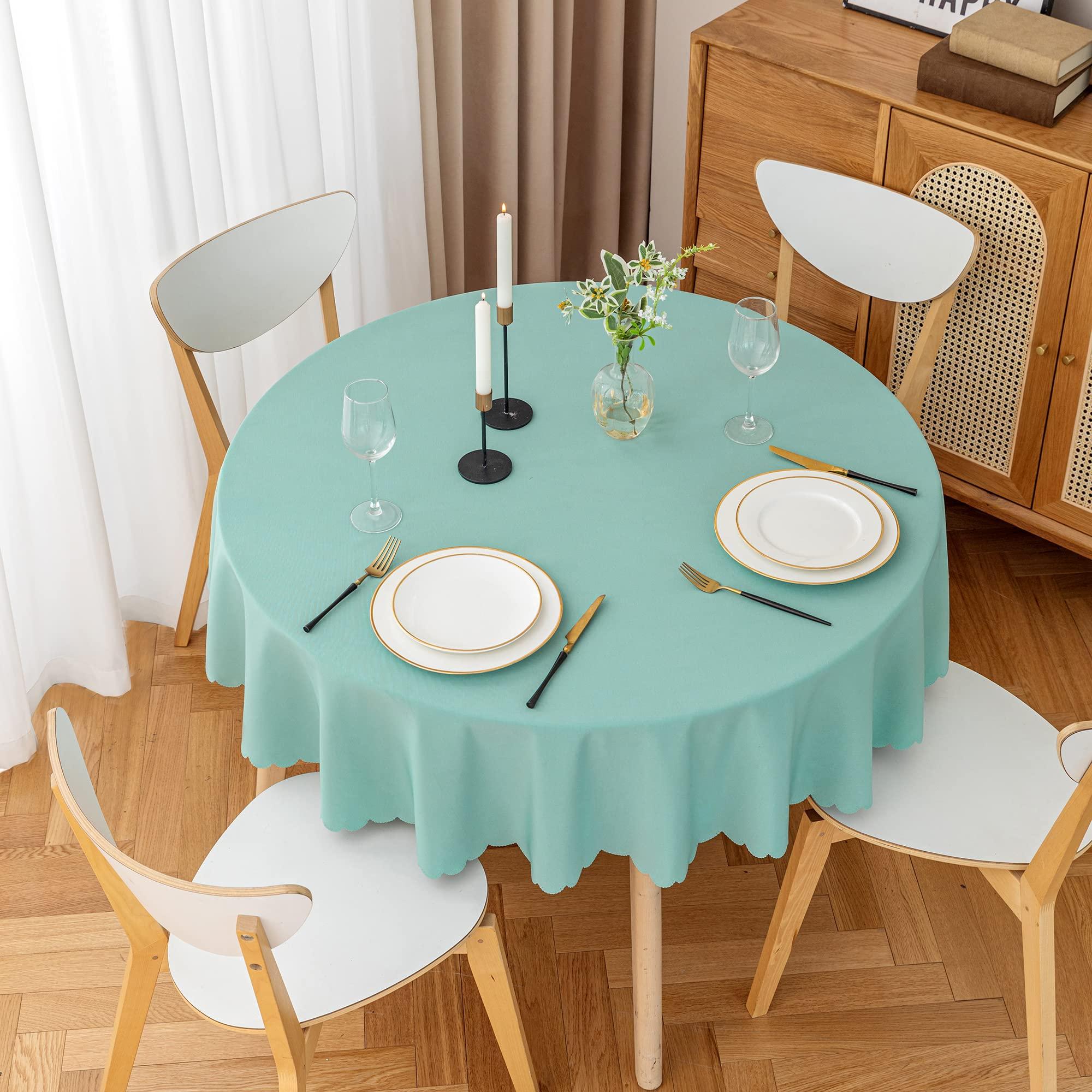 Yeahshion Rectangular Tablecloth Solid Colour Table Cover Wrinkle Resistant and Water Proof Table Cloth for Dining Room Birthday Party Tables with Scallope Edge 140 x 200cm,Blue 1