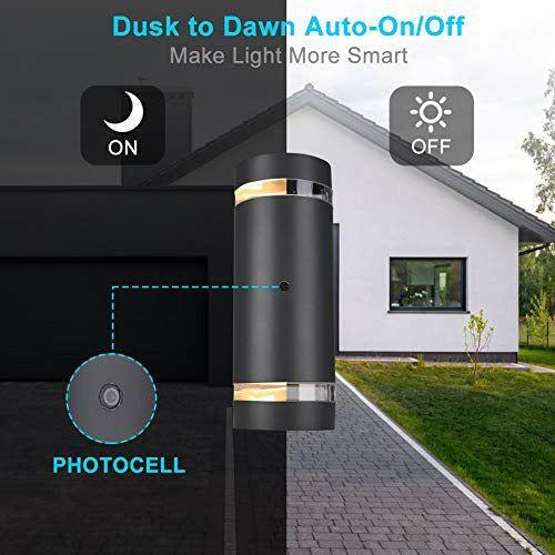 LASIDE Dusk to Dawn Outdoor Wall Lights, Max 35W GU10 Aluminium Up Down Outside Wall Lights, IP44 Waterproof Anthracite Grey Garden Lights for Front Door, Patio, Terrace, Hallway, Porch, Post, Garage 2