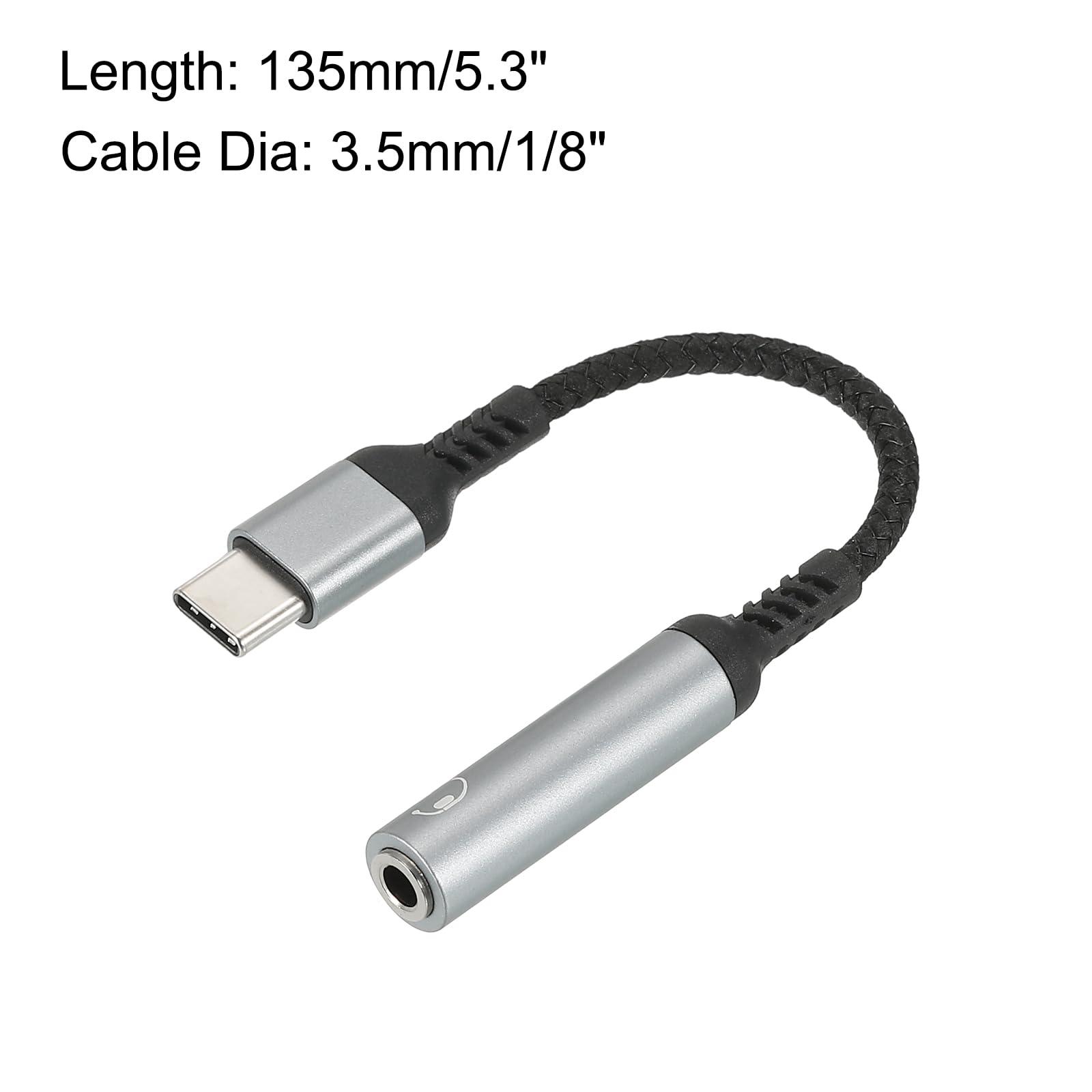 sourcing map USB Type C to 3.5mm Female Headphone Jack Adapter USB C to Aux Audio HiFi Hi-Res Digital Converter Cable Cord 5.3" for Phone, Grey 6