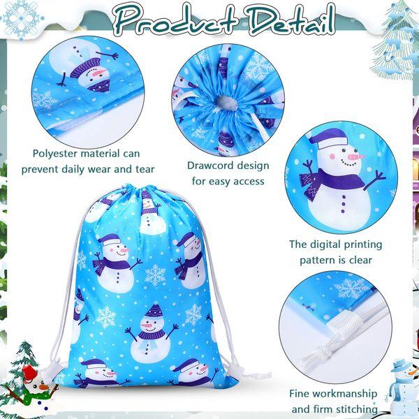 Xuniea 24 Pcs Winter Party Favors Bags Christmas Drawstring Backpack Snowflake Snowman Gift Bag Blue Elk Xmas Tree Candy Goodie Bag for Christmas Holiday Baby Shower Winter Theme Party Favor Supplies 2