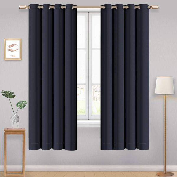 AONBAT 2 Panels Set Blackout Eyelet Curtains Super Soft Thermal Insulated Window Treatment Drapes for Bedroom Living Room Nursery, Black W66 x L72 Inch 0