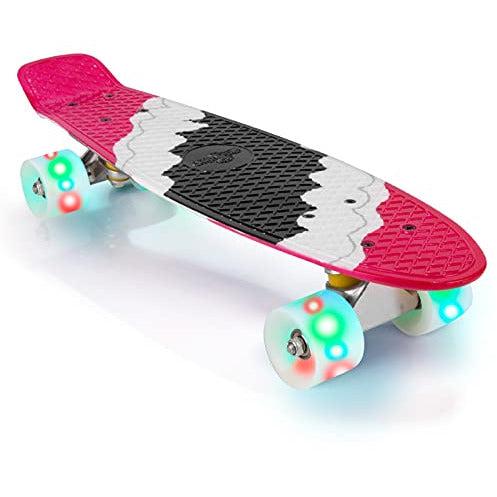 ANIMILES Complete 22” Skateboard with LED Light up Wheels for Kids, Mini Cruiser Retro Skateboards for Boys Girls Teens Youths Beginners (Red)