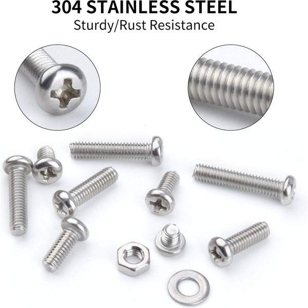 Loscrew 765PCS M4 Screws, Pan Head Screws Set Stainless Steel Bolts Nuts Flat Washers Machine Screws Kit 2