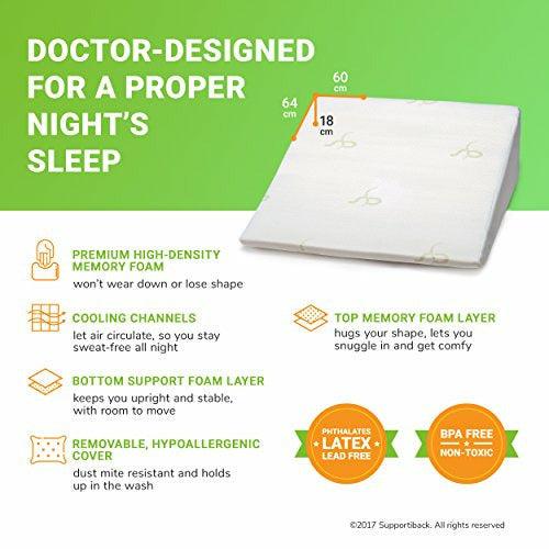 Premium Bed Wedge Pillow - Hypoallergenic Support Pillow for Acid Reflux/Back Pain/Allergies/Snoring/Heartburn - Bamboo Derived Washable Cover - Doctor Designed/CertiPUR Certified 2
