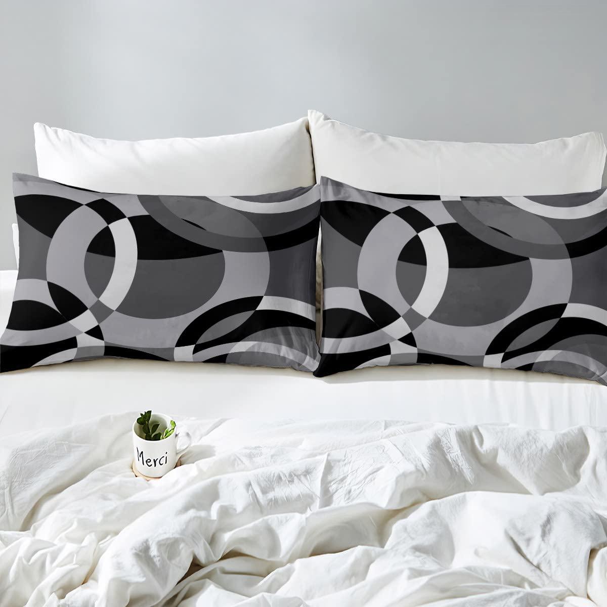 Loussiesd Circle Geometry Bedding Set Kids Gray Black Swirl Comforter Cover Set for Women Men Adults Modern Stripes Duvet Cover Breathable Geometric Bedspread Cover Single Size 3