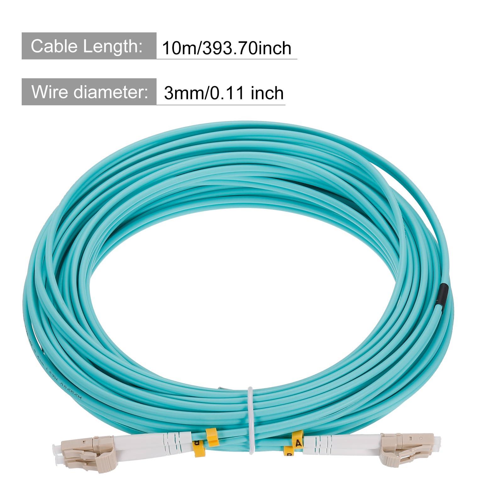 sourcing map 10 Meters 32.8Ft Fiber Patch Cable Multimode Duplex LC-LC OM3 LSZH Fiber Optic Jumper Green for Network Transceiver Instrumentation 1Pcs 1