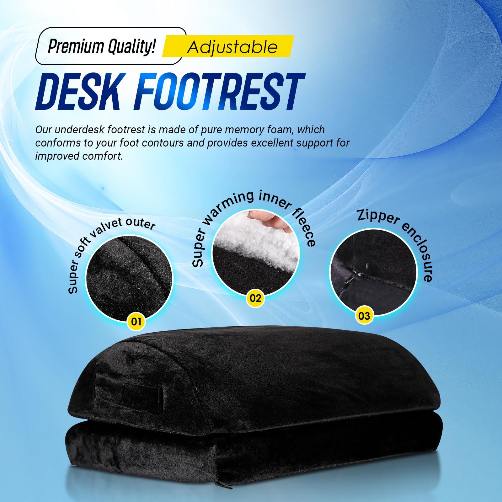 EnvisionX Office Foot Rest under desk with adjustable Height - Make your life comfort with Ergonomic Footstool - Footrest Under Desk can be used at Workplace or Home with Washable Cover (Black) 1