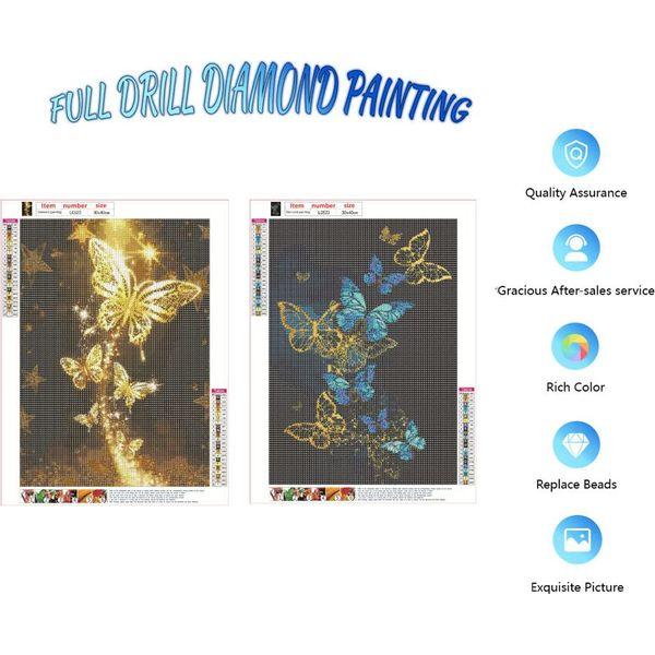 OUROIRIL 2 Pack DIY 5D Diamond Painting Kits for Adults and Kids, Butterfly Round Full Drill Crystal Rhinestone Embroidery Cross Stitch Arts Craft Canvas for Home Wall Decor,16"X12" 1