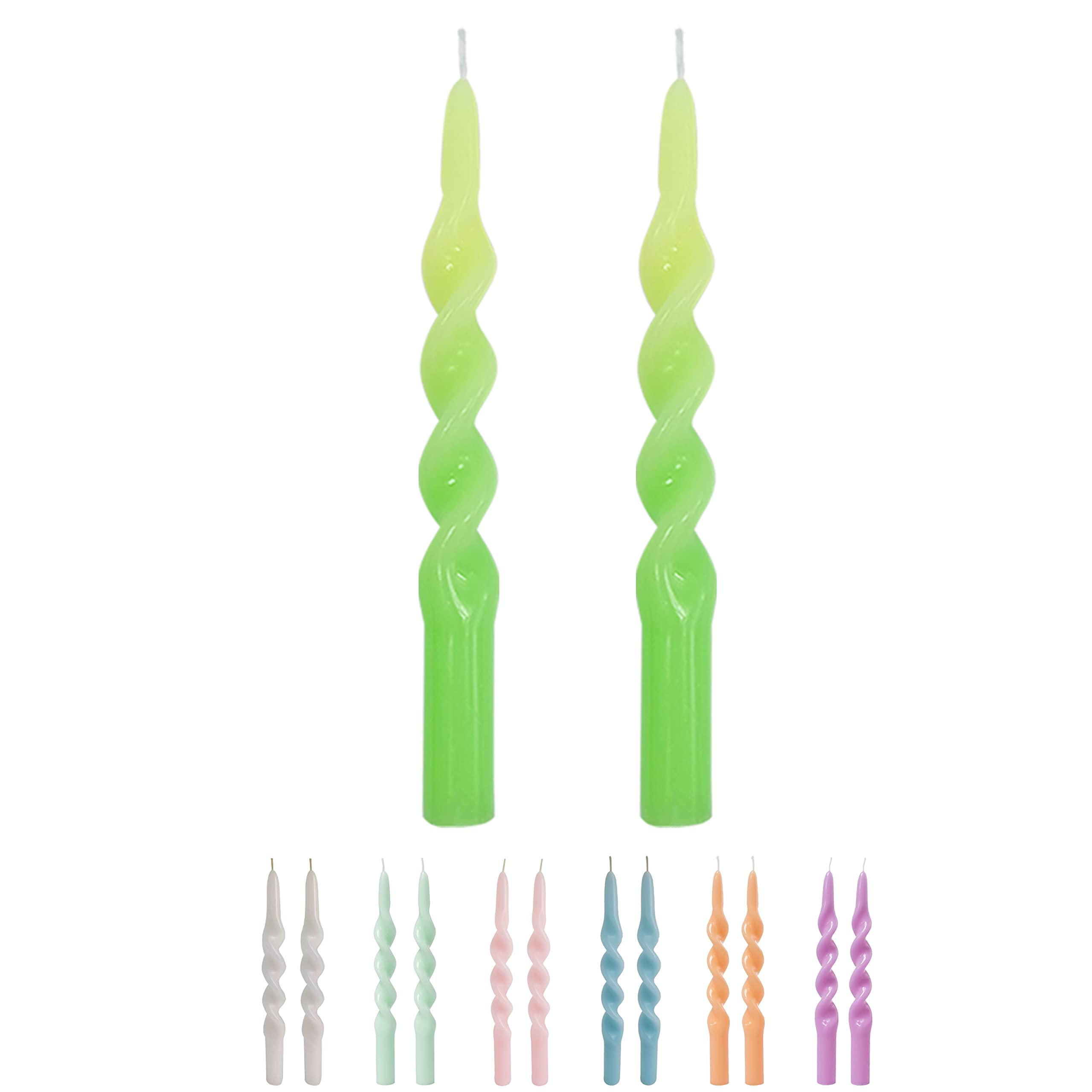 Gedengni 10inches Spiral Taper Candles Yellow Green Candlesticks Twisted Tapered Candles - 2PCS Unscented Candles for Wedding Dinner Party Decoration 0