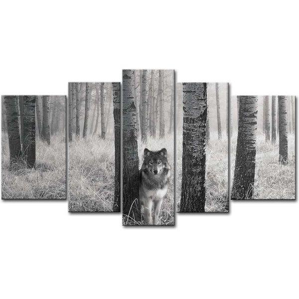 5 Panel Wall Art Picture Watchful Wolf Eyes In The Wild Prints On Canvas The Animal Pictures Oil For Home Modern Decoration Print Decor