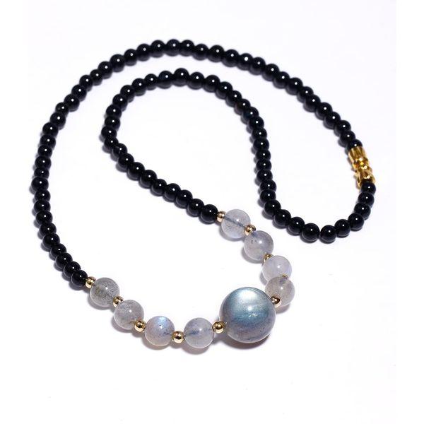 Jewboo Beaded Crystal Necklaces Choker Necklace for Women Healing Crystals and Gemstone Necklaces Balance Meditation Jewellery Gifts (Amethyst/Black Agate) 3