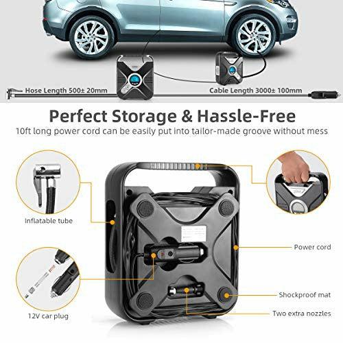 WindGallop Car Tyre Inflator Air Compressor Tyre Pump 12V Electric Car Air Pump for Car Tyres Bike Tyres with Digital Tyre Pressure Gauge and Inflator Valve Adaptors LED Light (Silver) 4