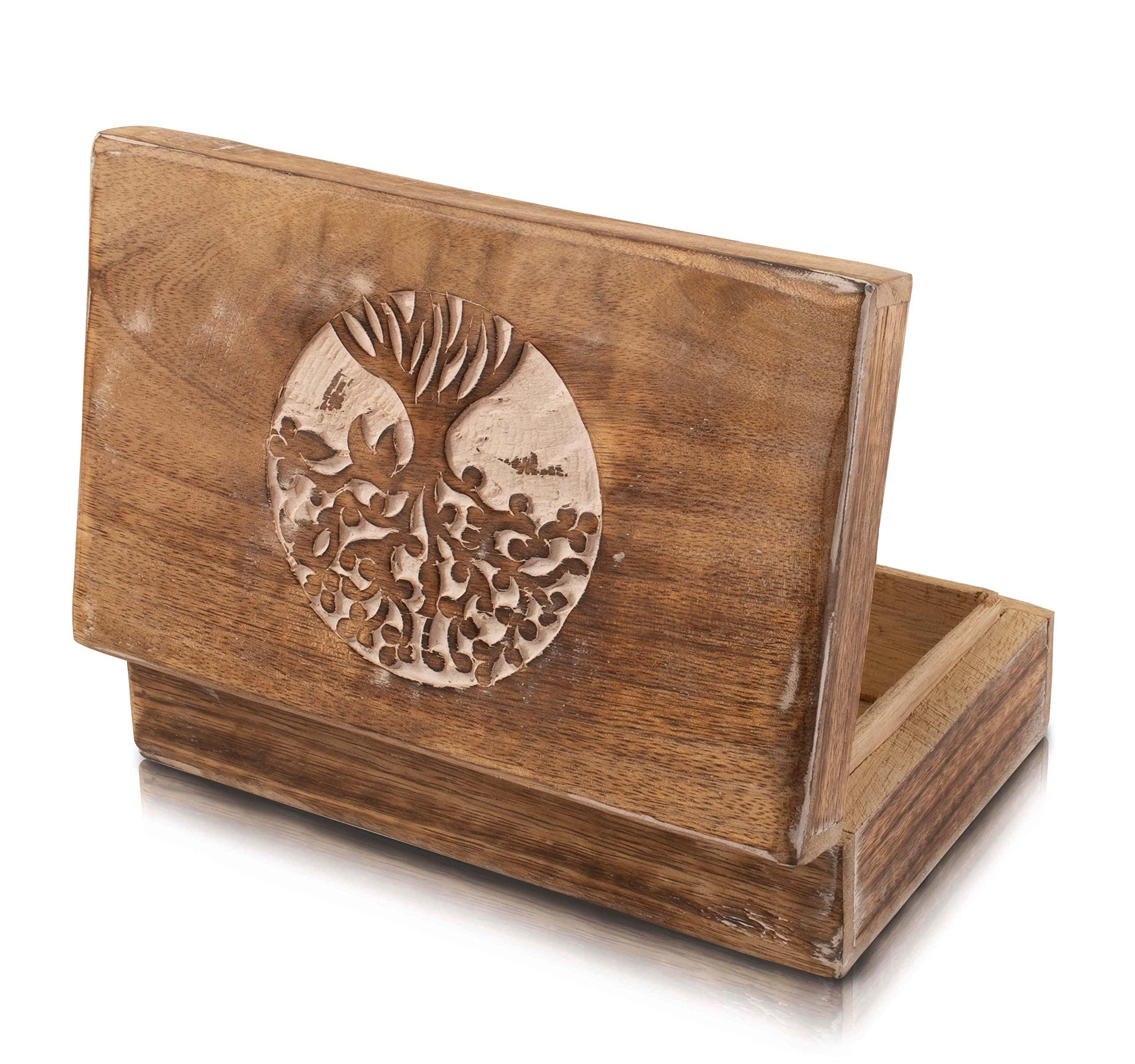 Great Birthday Gifts Handmade Decorative Wooden Jewellery Box Tree Of Life Carving Jewellery Organizer Keepsake Box Treasure Chest Trinket Holder Watch Box Storage Lock Box Housewarming Gift 2