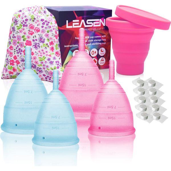 LEASEN Period Cup, Set of 2 Menstral Cups, Period Kit with Menstrual Cup Wash for Feminine Care, Premium Design with Soft, Flexible, Medical-Grade Silicone 0