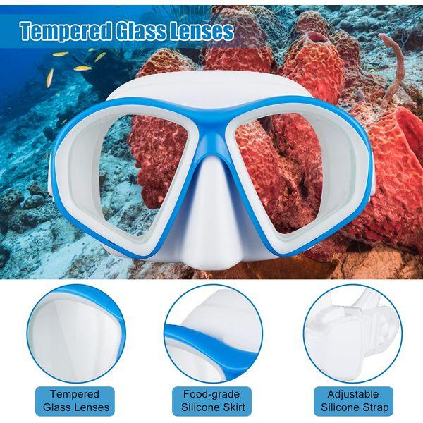 SixYard Dry Snorkel Set for Kids, Anti-Fog Tempered Glass Scuba Diving Mask, Panoramic Wide View Swimming Goggle, Easy Breathing and Professional Snorkeling Gear for Boys and Girls (Blue) 2