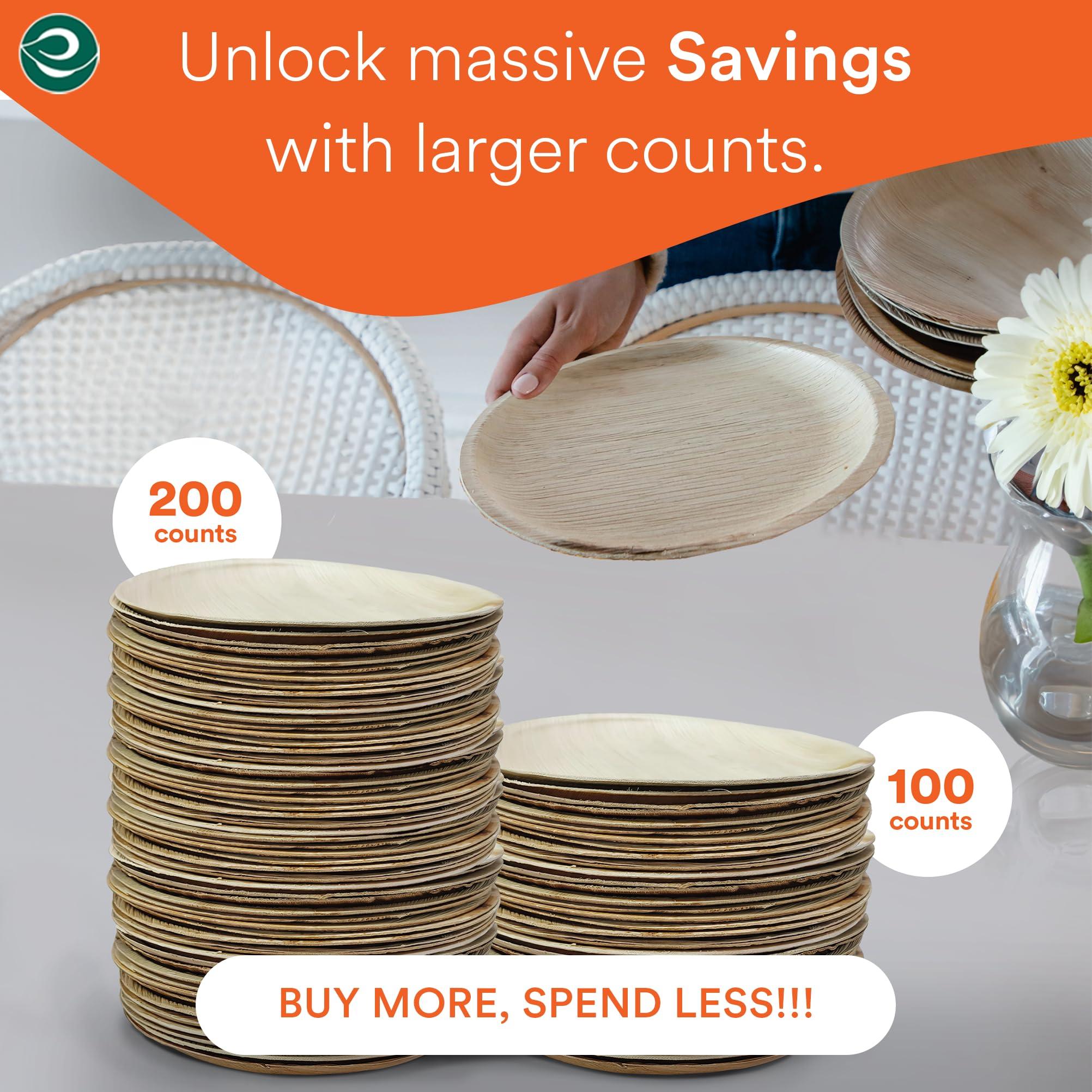 ECO SOUL Compostable 15cm Round Palm Leaf Plates | Pack of 100 | Disposable Bamboo-Like Tableware for Party, BBQ, Picnic, Wedding | Recyclable, Eco-Friendly, Alternative to Plastic & Paper Plates 3