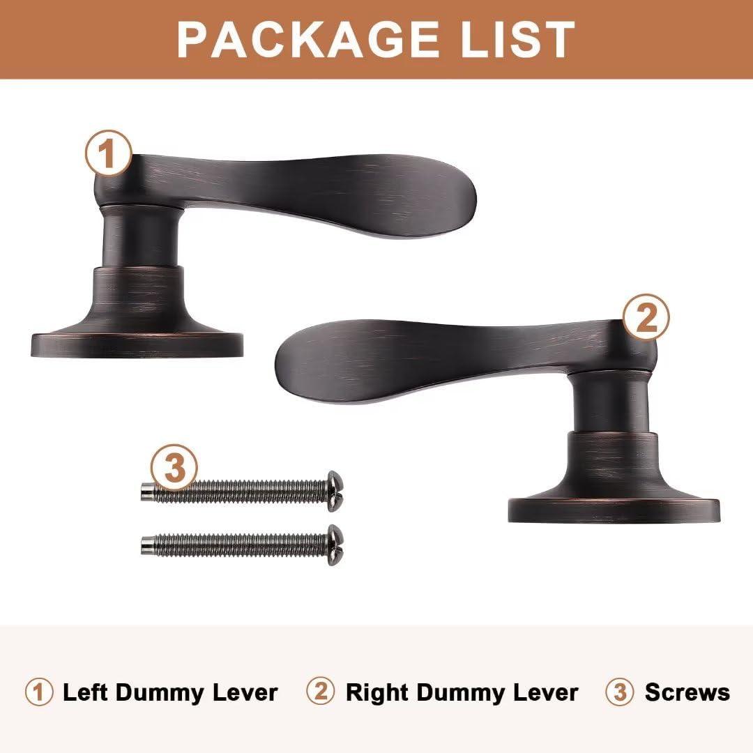 Probrico Dummy Lever Handle Sets, Oil Rubbed Bronze Dummy Handles for Both Sides, Internal Door Levers on Rose, Wave Style Dummy Handles for French Doors, 2-Way Adjustable, 3 Pairs 3