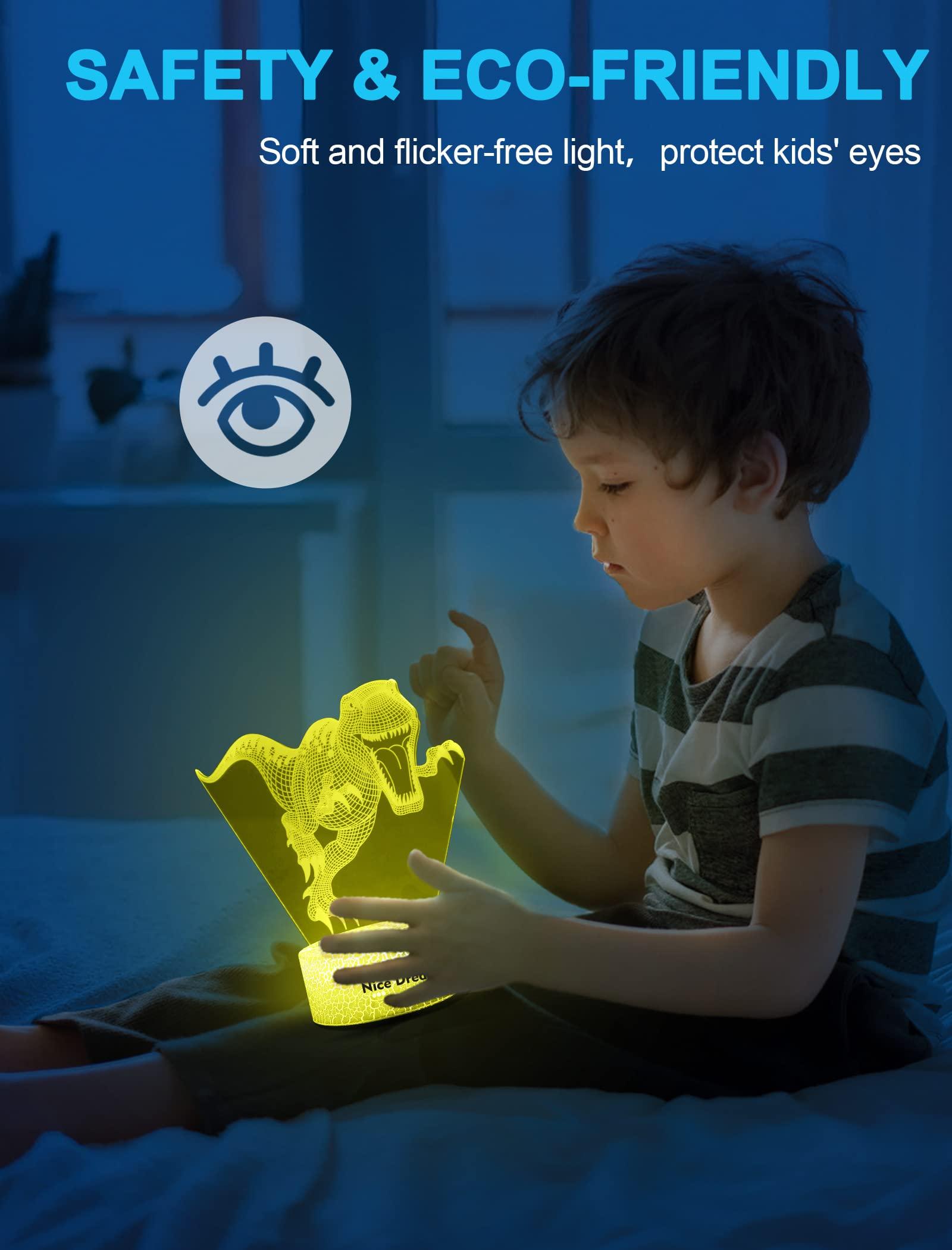 Dinosaur Night Light for Kids, Dinosaur Toys for Boys, 3D Optical Illusion Lamp, 16 Colour Changing Night Lamp with Remote Control Bedside Lamp, Birthday Gifts for Children and Adult 1