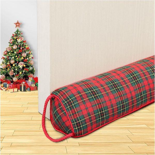 Triangle Under Door Draft Stopper Noise Blocker 81 CM for Door Bottom Air Seal Insulation and Soundproof, Heavy Duty Weather Guard Snake Stripping, Tartan Check Red Green