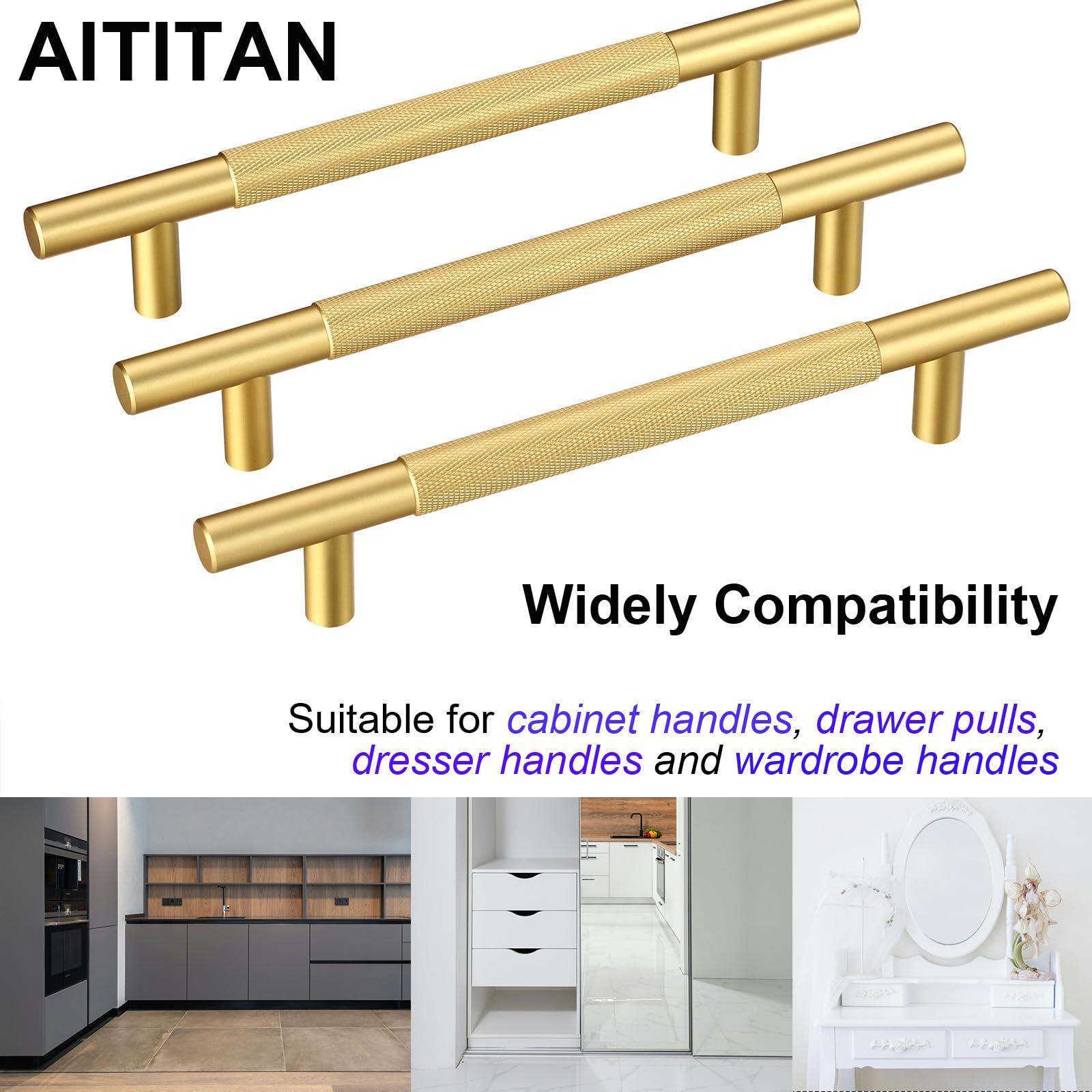 AITITAN 10 Pack Gold Cupboard Handles - 160mm Hole Spacing (210mm Length) Kitchen Cupboard Handles Gold Wardrobe Handles and Gold Drawer Handles for Cupboards Drawers 3