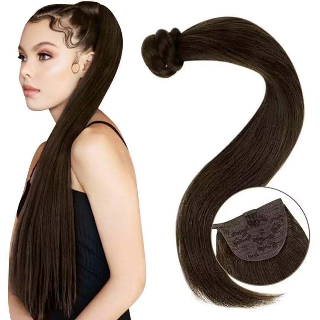 Easyouth Real Hair Ponytail Extensions Remy Wrap Around Hair Extensions Pony Tail 20 Inch 80g Ponytail Human Hair Extensions Remy Clip in Ponytail