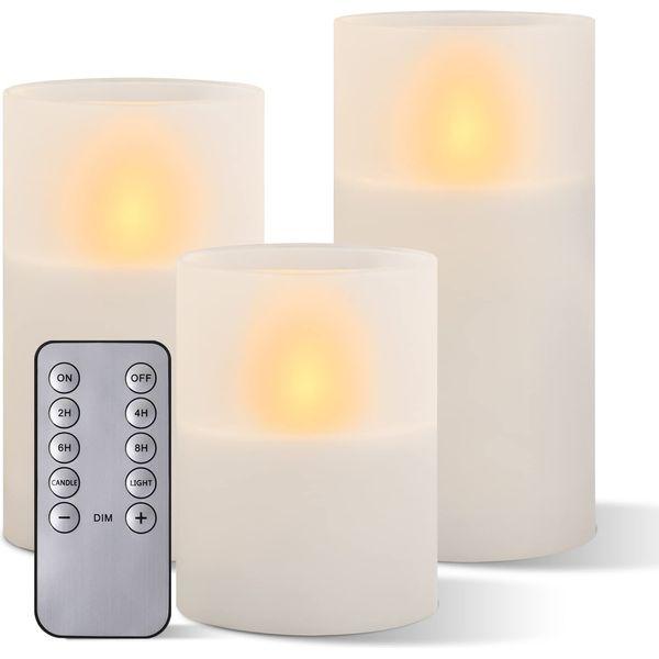 M Mirrowing Flameless Frosted Glass LED Candles, Flickering Flameless LED Candles with 10 Keys, with Remote Control and Timer, Battery Operated Flameless Pillar Candles in Glass Holder, Set of 3 0