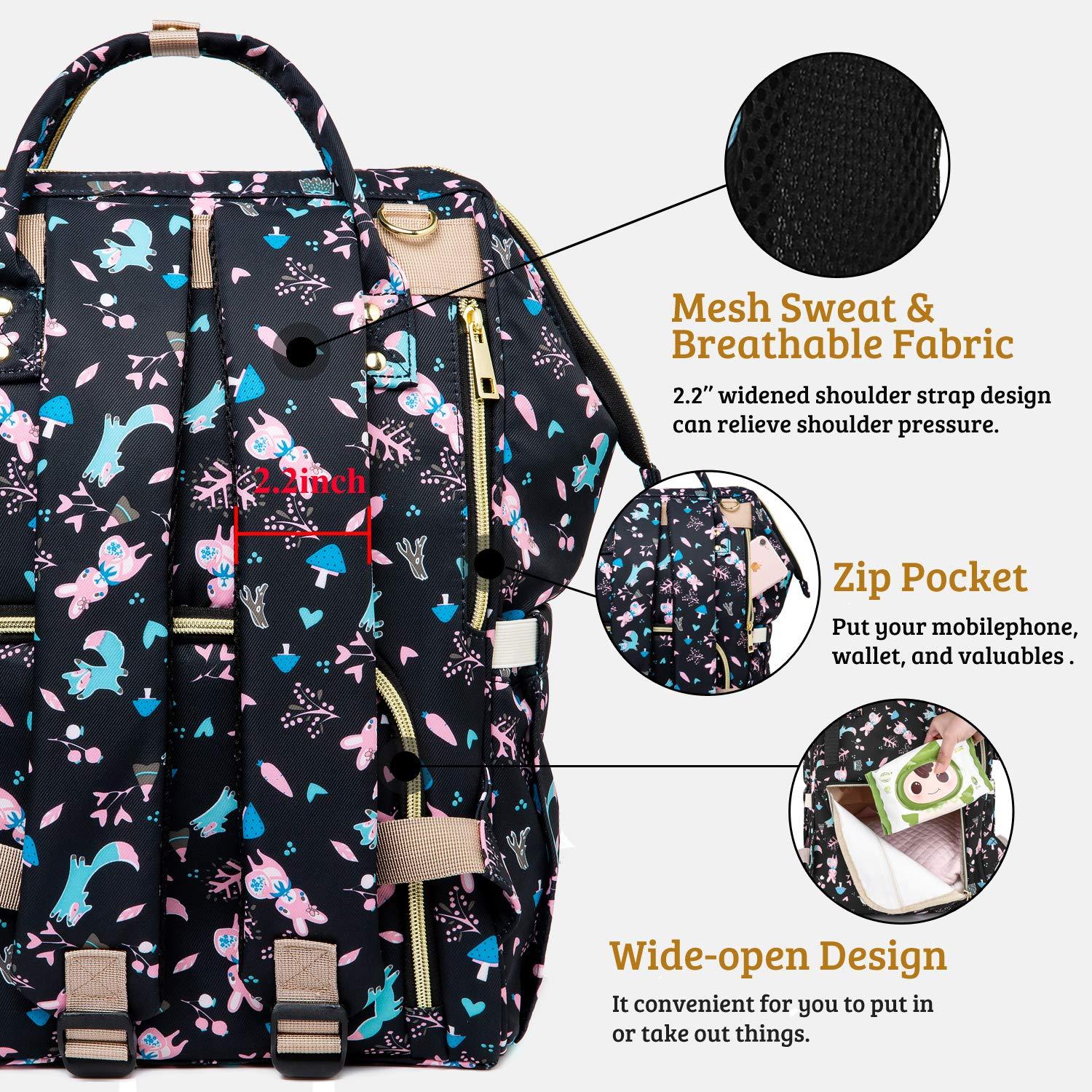 ORANIFUL Nappy Changing Bag Large Capacity Baby Diaper Back Pack Multi-Function Waterproof Travel Backpack with USB Port/Insulated Pockets/Changing Mat for Mom and Dad (Printed Black) 2