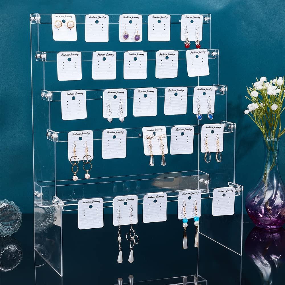 PH PandaHall Earring Holder Display 5-Tier Stud Earring Organizer Dangle Hoop Earring Storage Display Retail Jewellery Photography Props Jewellery Display with 35pcs Cards for Personal Exhibition 4