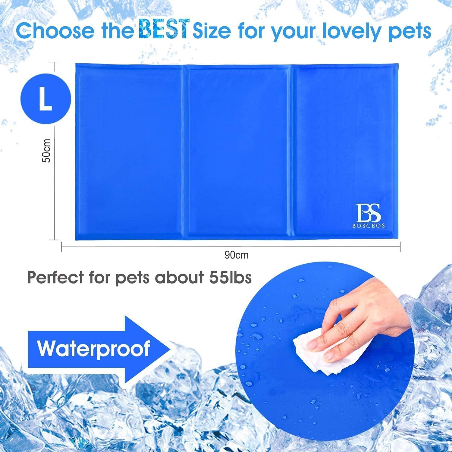 Bosceos Large Dog Cooling Mat, Waterproof Scratch-proof Activated Gel Cooling Pad for Dogs, Non-Toxic, Great Dog Accessories to Help Your Pet Stay Cool This Summer, Ideal for Home & Travel, 90x50cm 1