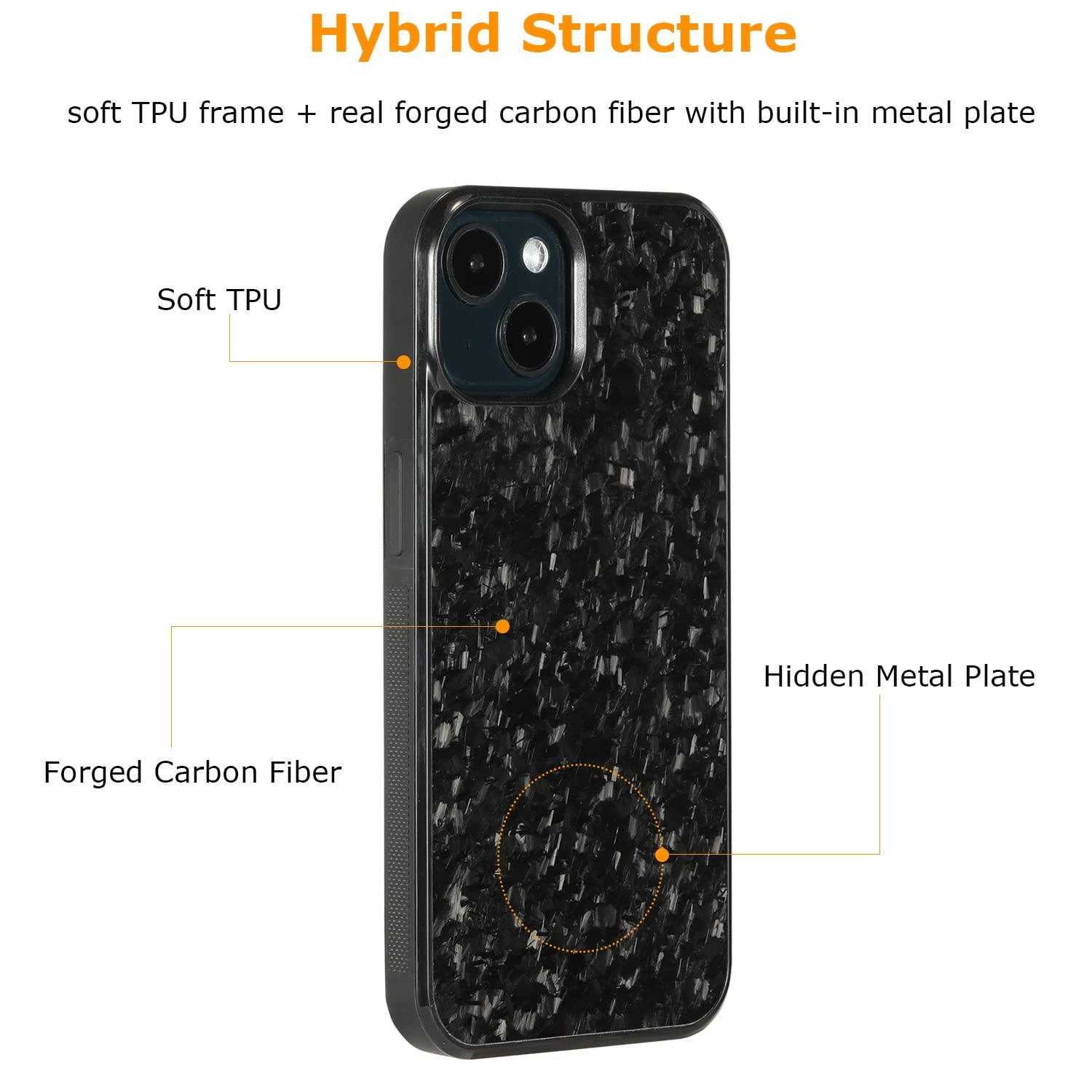 Molzar Grip Series iPhone 14 Case with Real Weave Carbon Fiber, Built-in Metal Plate for Magnetic Mount, Support Wireless Charging, Compatible with iPhone 14, Black/Weave 1