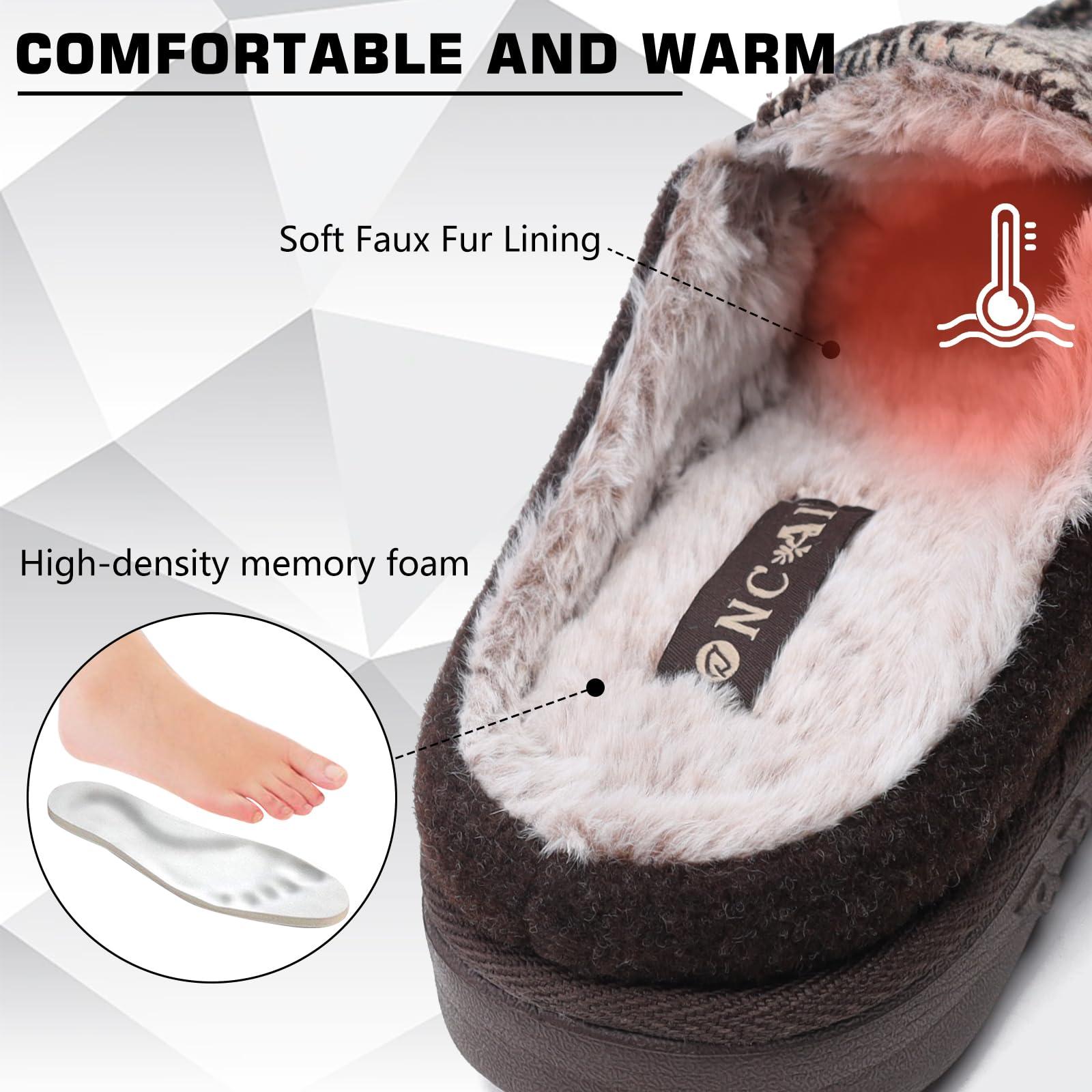 ONCAI Mens Slippers with Arch Support,Felt and Wool High-Density Memory Foam Clogs Cotton-Blend House Slippers with Orthotic Plantar Fasciitis Indoor Outdoor Rubber Soles Plaid Black Size 12 3