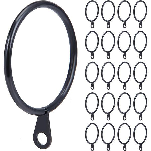 FREEBLOSS 50Pcs Black Curtain Rings Curtain Pole Rings Hanging Rings for Curtain Poles Curtain Rings with Eyelet Apply Curtain Hoops for Bathroom Shower Rods