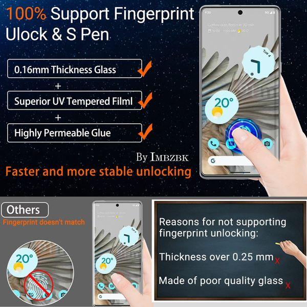 IMBZBK [3+3 Pack UV for Google Pixel 7 Pro Screen Protector Tempered Glass Accessories 3 Pack UV Glass with 3 Pack Camera Lens Protector for Pixel 7 Pro 5G Case Friendly Support Fingerprint Reader 1