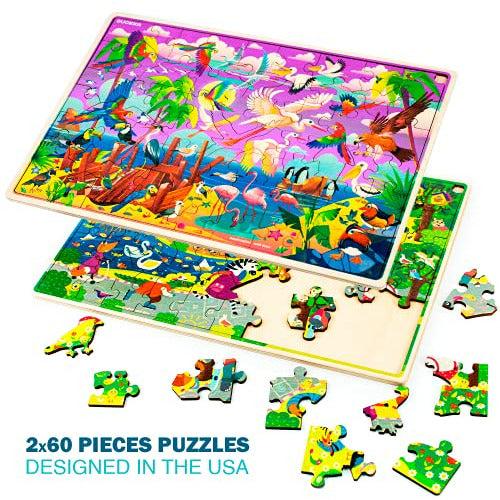 Wooden Jigsaw Puzzles for Kids 4 5 Year Olds - Set of 4 Boys and Girls Toys Age 6 7-60 Piece Kids Puzzles with Animals and Cars - Present Educational Games for Children 8-12 1