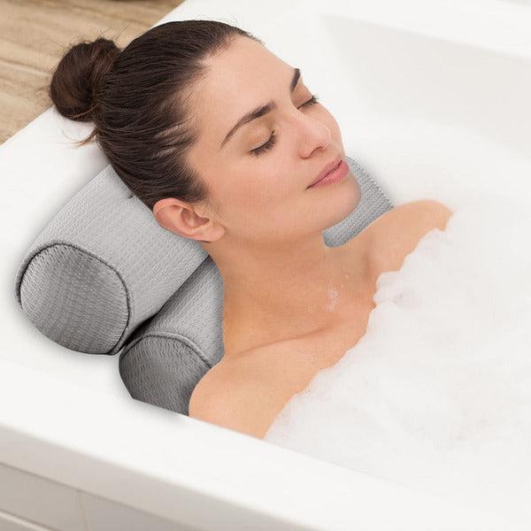 Idle Hippo Ergonomic bath headrest pillow with 6 Large Suction Cups Organic Tencel Luxury Spa Pillow Upgraded Technology Head, Neck, Back and Shoulder Support - Fits All Bathtub and Home Spa - Grey 1
