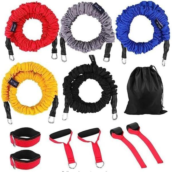 Resistance Bands Set, Exercise Bands, Door Anchor, Ankle Straps, Stackable up to 150 LBS Suitable for Any Fitness Level
