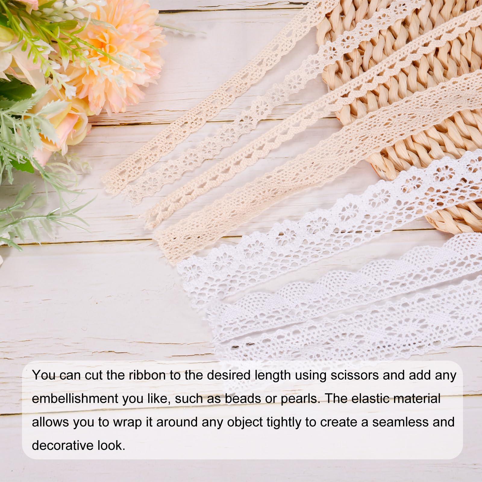 sourcing map Lace Trim Ribbon 30 Yards 1 Inch Cotton Trim for Craft,Gift Wrappers,Headbands,Wedding White Style 11 4