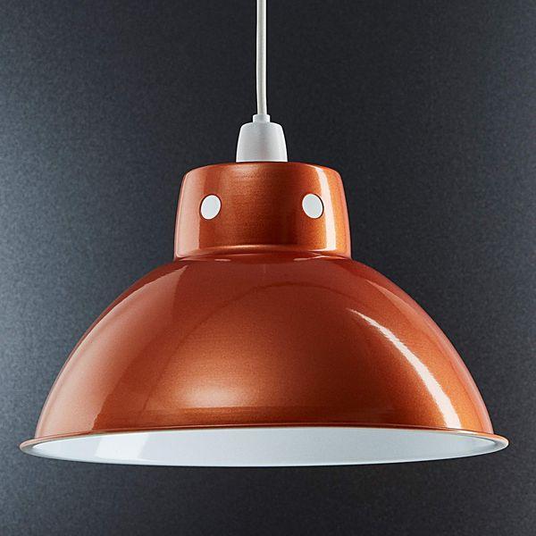 Retro Design Light Shade - Easy Fit Pendant Shade for Existing Ceiling Light - Metal Ceiling Light Shade - Lampshade for Ceiling Light - White Internal Finish - Metal Lamp Shade (Metallic Orange) 2