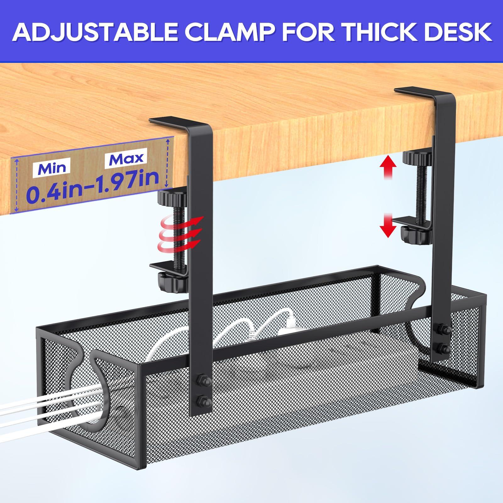 DECOHOME Under Desk Cable Management Tray, No-Drill Mesh Table Cable Basket for Managing Cables and Power Strips, No Screws Tidy Box Wire Organiser for Home, Office, Internet Cafe (Black, 1 Pack) 3