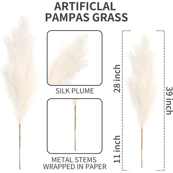 5 Pcs Artificial Pampas Grass Large Height100cm Pampas Grass Decor For Pampus Grass Faux Plants For Wedding Flower Bunch Home Decor Fake Flower Artificial Flowers Boho Decor-Vase not included (Beige） 1