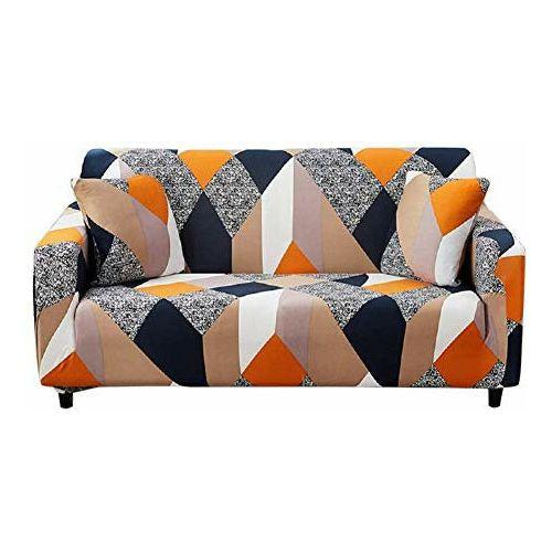 HOTNIU 1-Piece Fit Stretch Sofa Covers - Polyester Spandex Printed Sofa Slipcovers - Furniture Cover/Protector for Loveseat Couch with Elastic Bottom & Anti-Slip Foam (2 Seater, Grey Geometry)