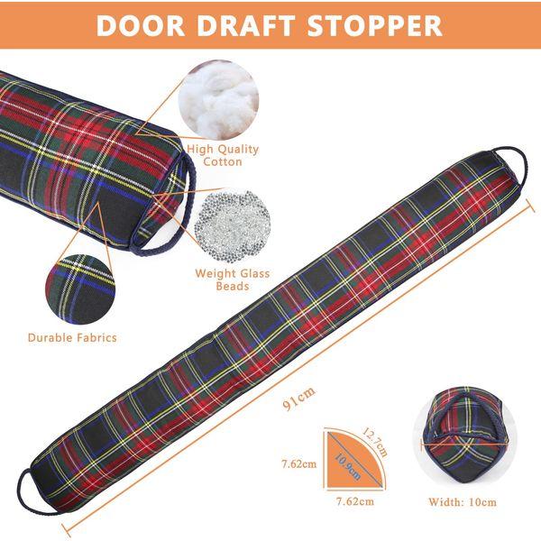 Triangle Under Door Draft Stopper Noise Blocker 91 CM for Door Bottom Air Seal Insulation and Soundproof, Heavy Duty Weather Guard Snake Stripping, Tartan Check Navy Bluevy 1